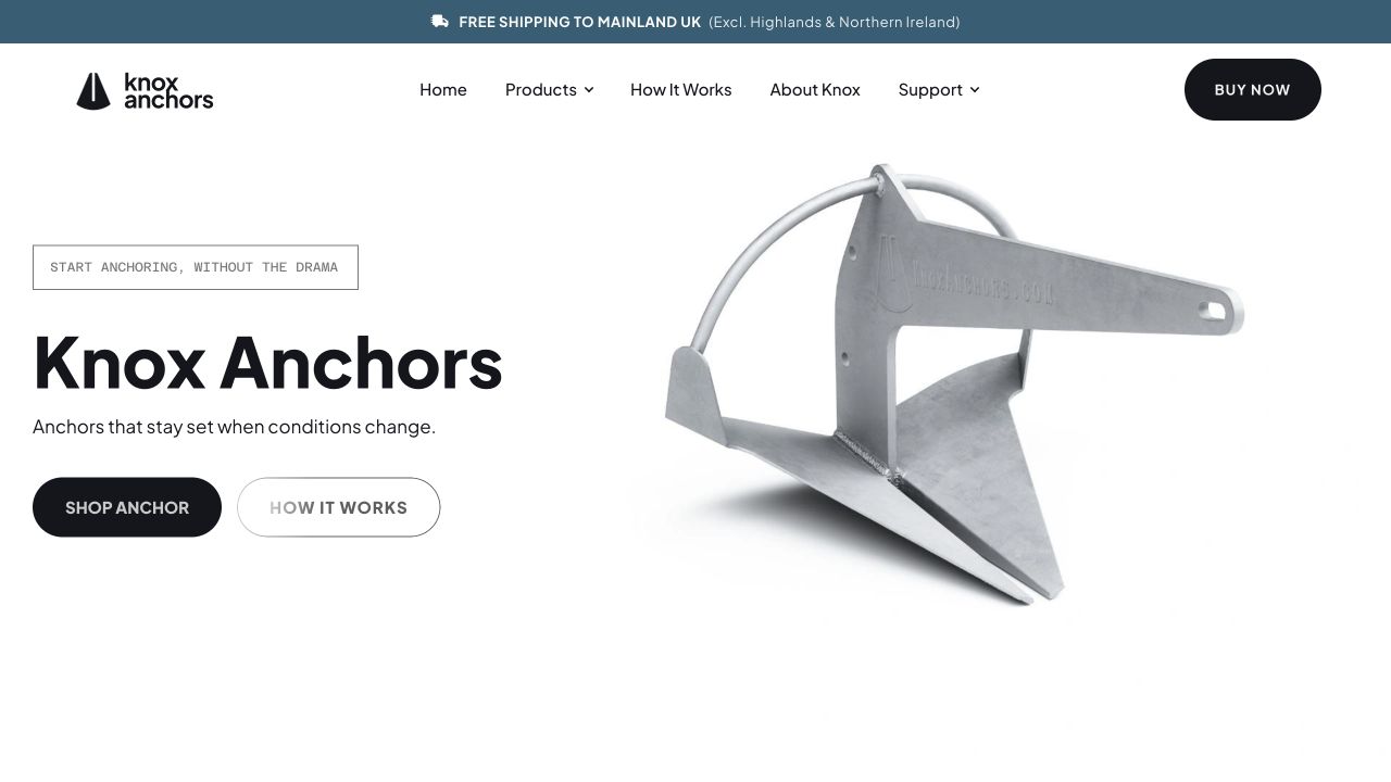 Knox Anchors ecommerce homepage