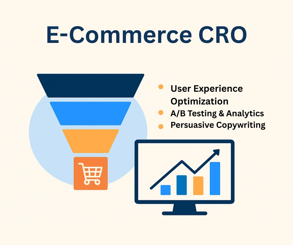 Ecommerce CRO for Marine DTC stores - Graphic Image showing a funner and growth analytics
